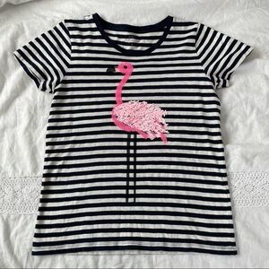 J. Crew Flamingo Collector Tee SMALL Navy Blue & White Striped Bird Sequins